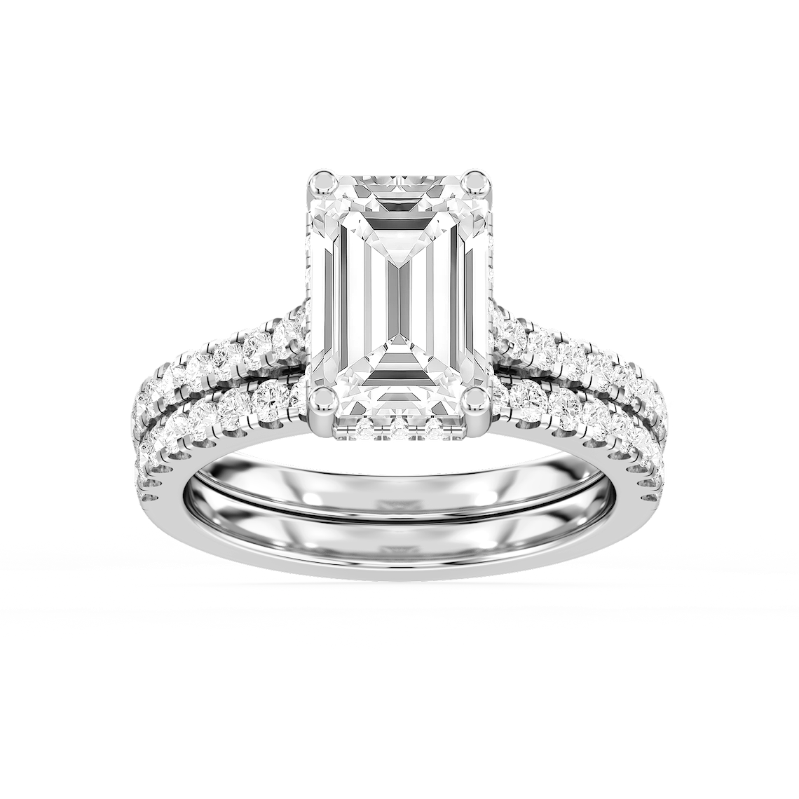 Marjorie 3 ¾ ctw Emerald Lab Grown Diamond Classic Prong Hidden Halo Bridal Set