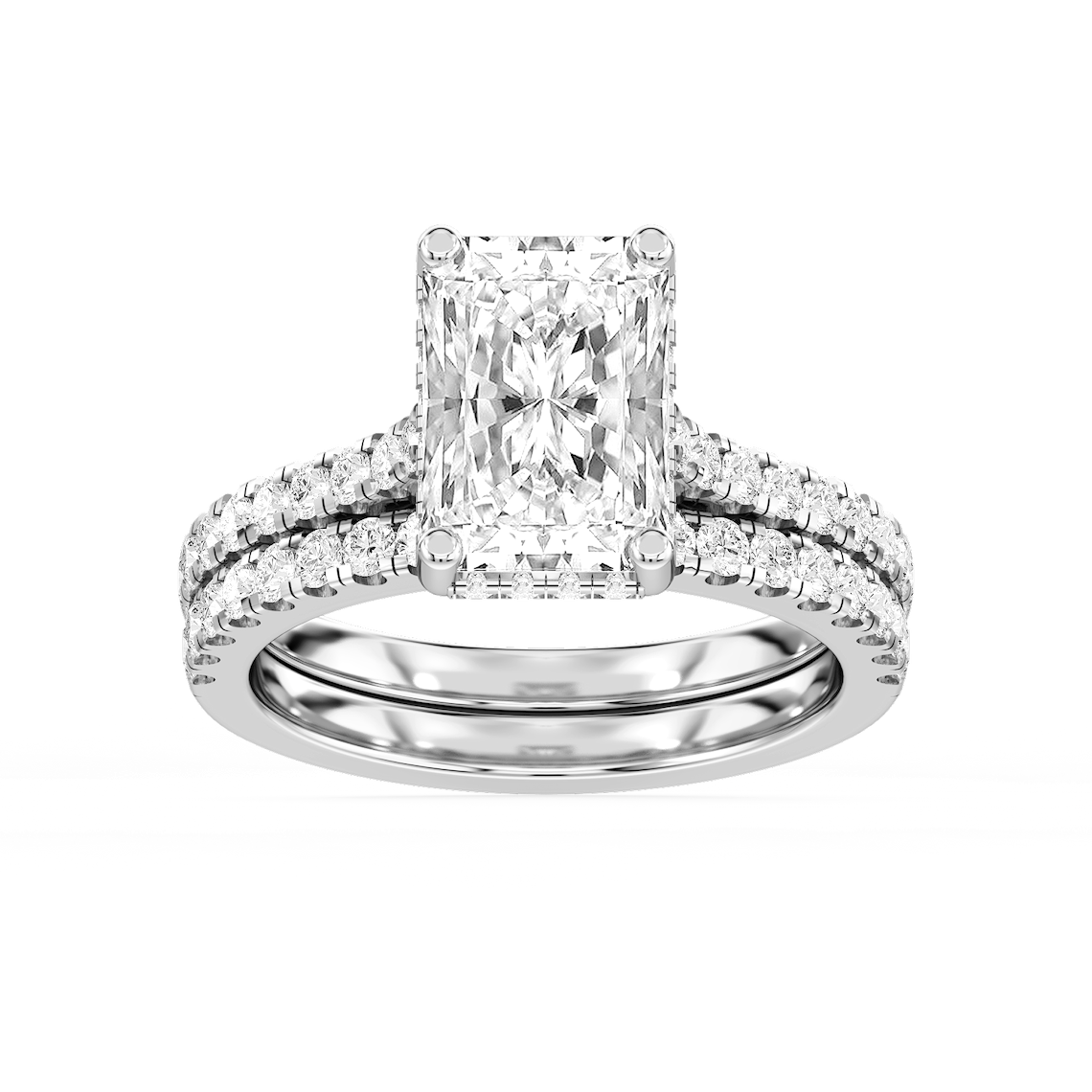 Marjorie 3 ¾ ctw Radiant Lab Grown Diamond Classic Prong Hidden Halo Bridal Set
