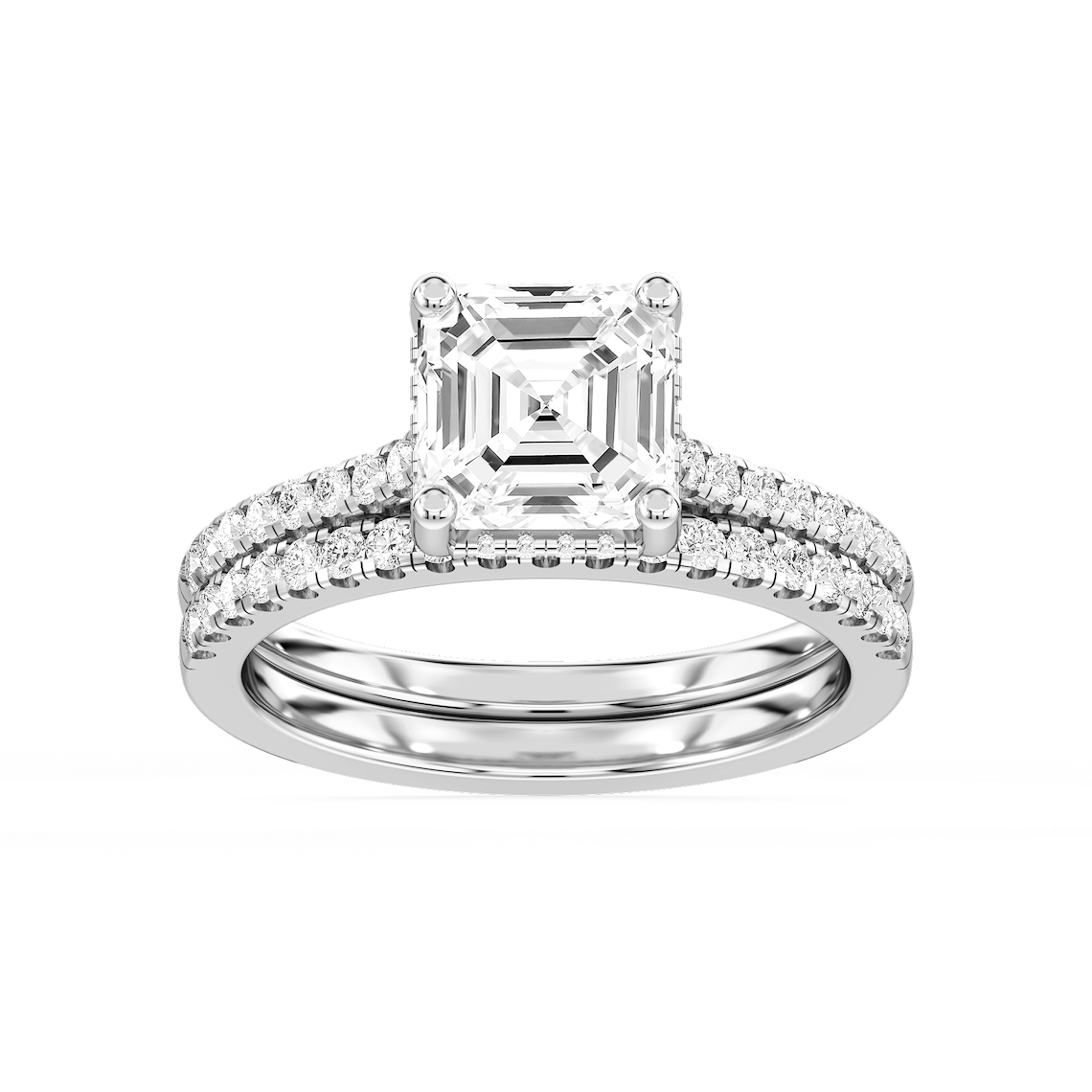 Marjorie 3 ctw Asscher Lab Grown Diamond Classic Prong Hidden Halo Bridal Set