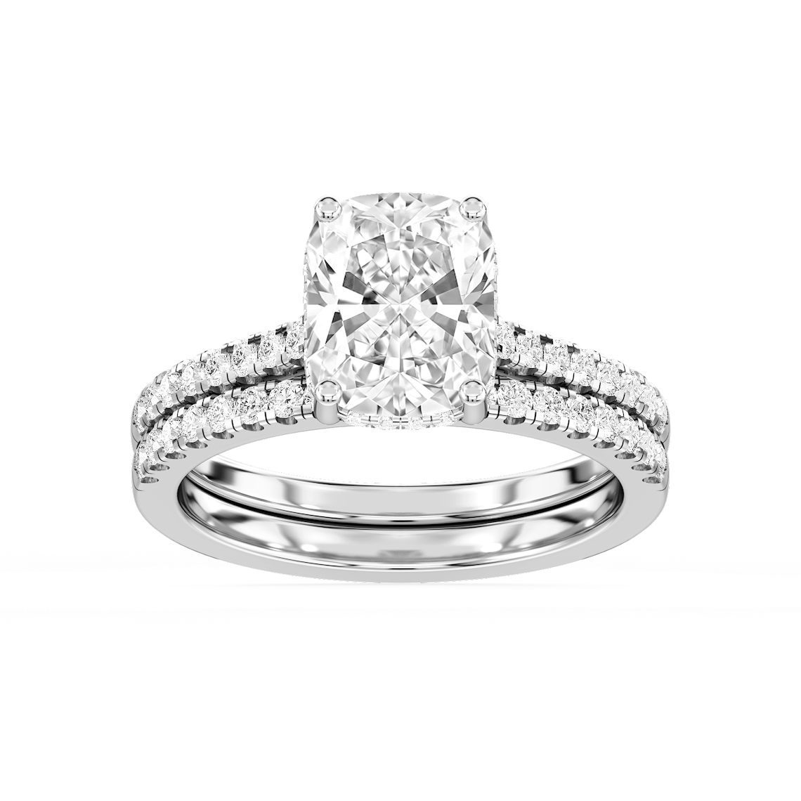 Marjorie 3 ctw Elongated Cushion Lab Grown Diamond Classic Prong Hidden Halo Bridal Set