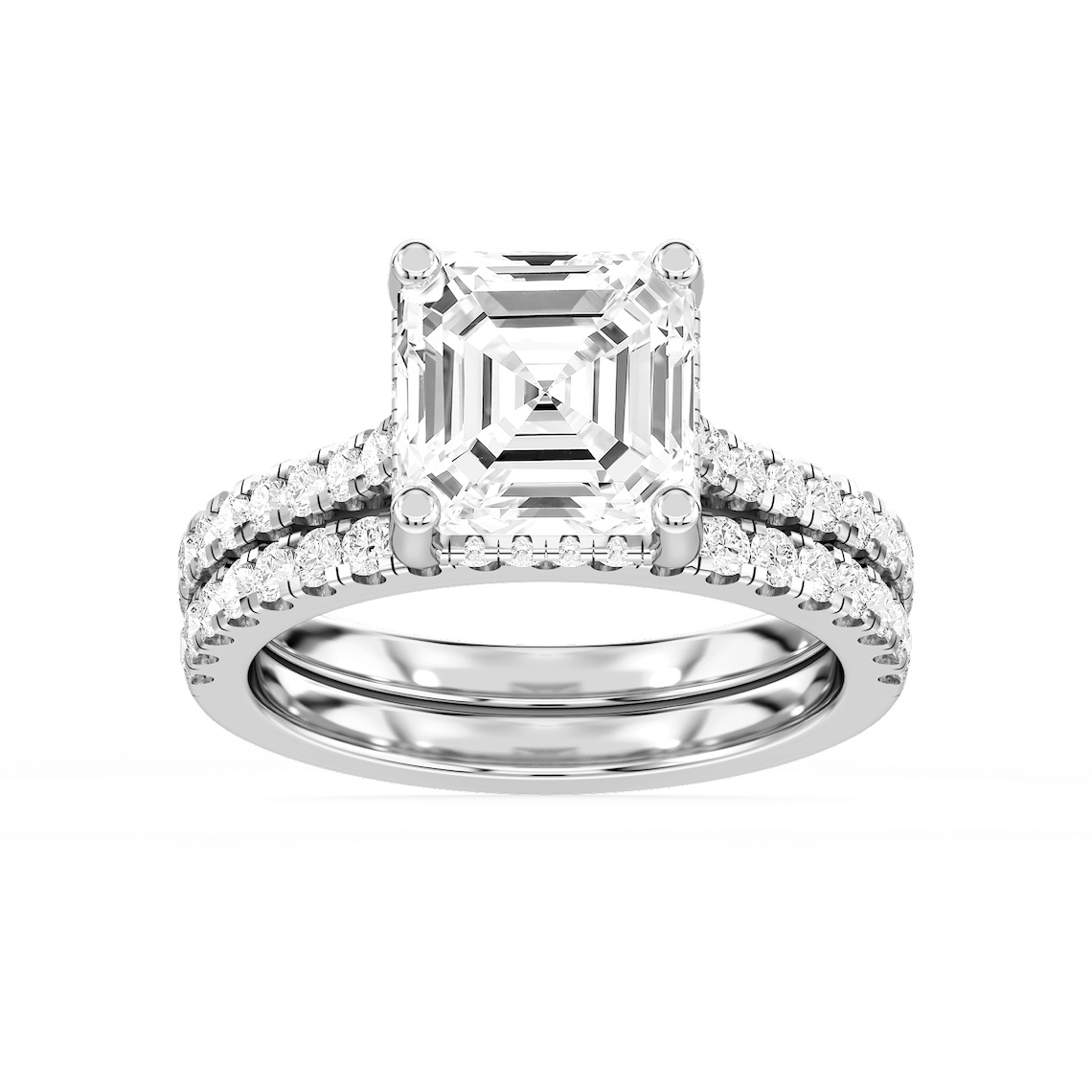Marjorie 4 ¾ ctw Asscher Lab Grown Diamond Classic Prong Hidden Halo Bridal Set