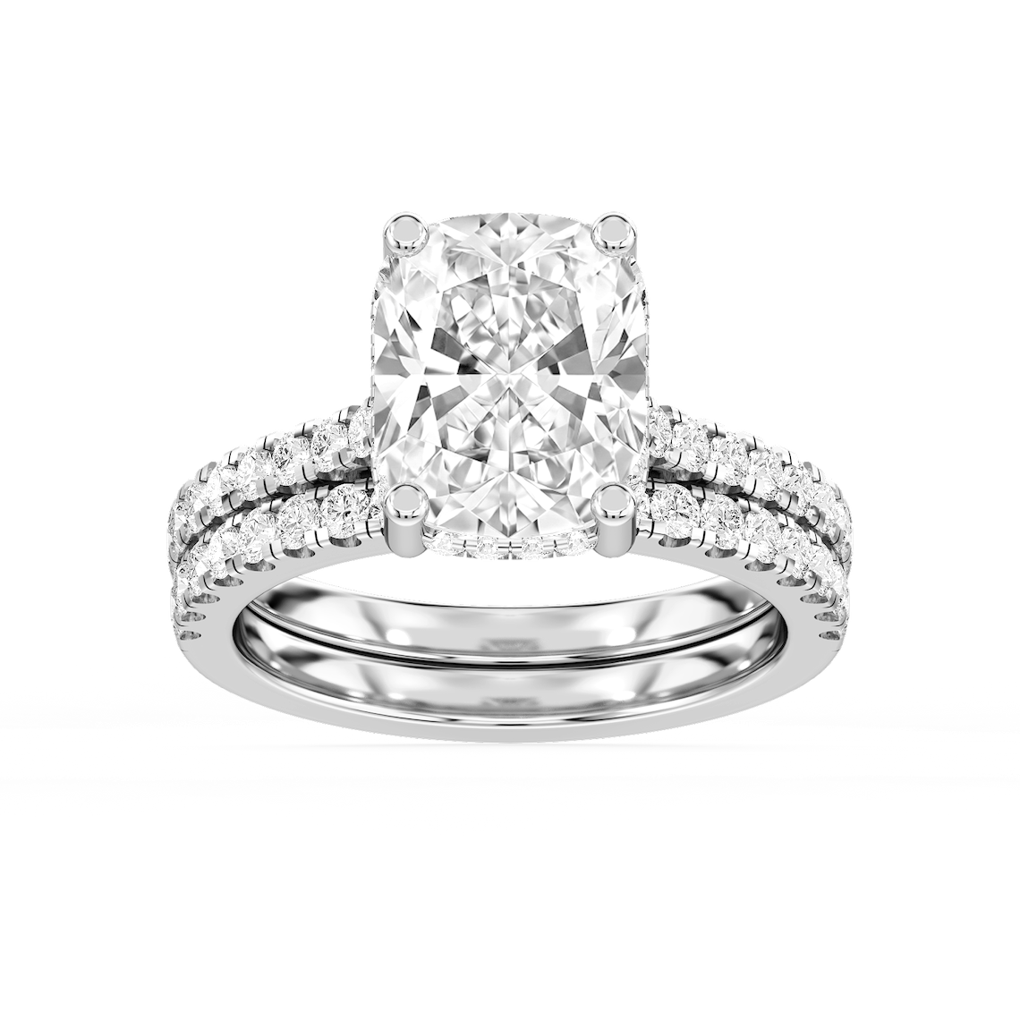 Marjorie 4 ¾ ctw Elongated Cushion Lab Grown Diamond Classic Prong Hidden Halo Bridal Set