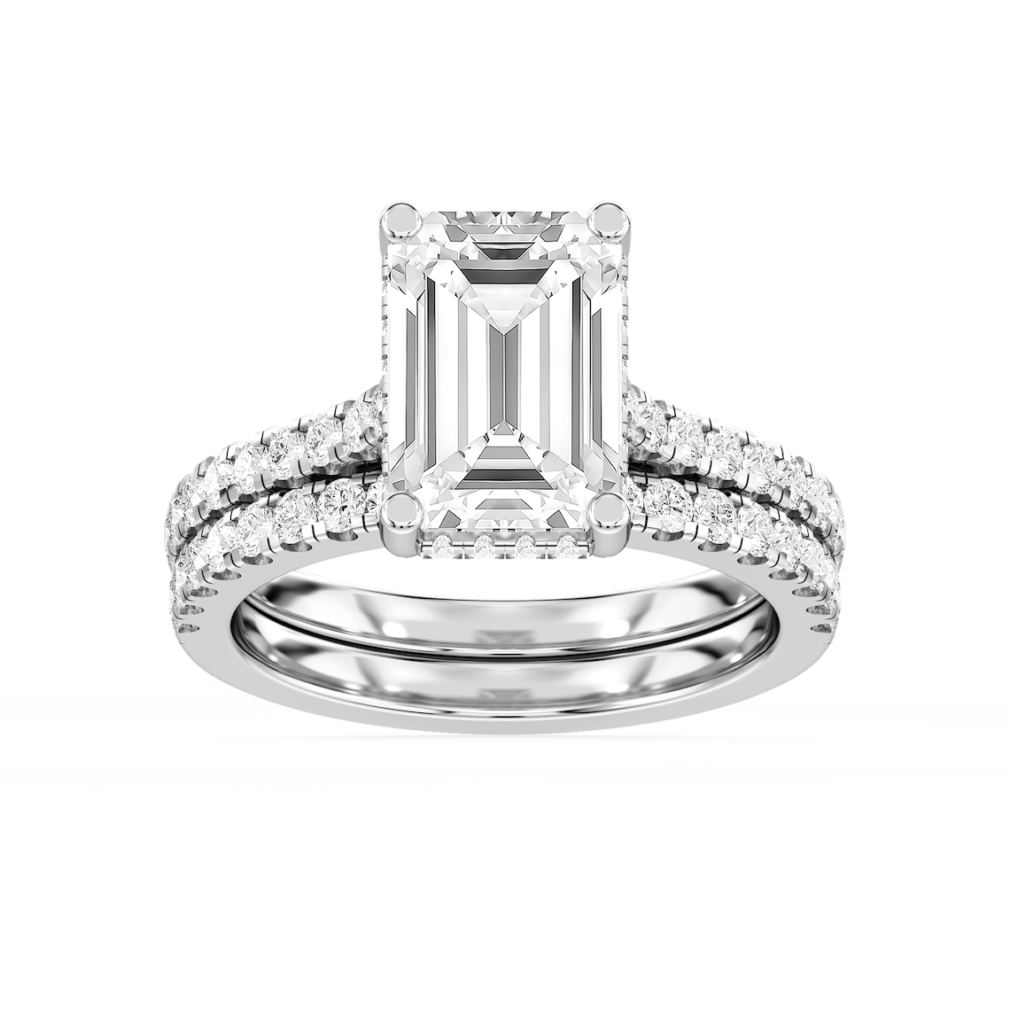Marjorie 4 ¾ ctw Emerald Lab Grown Diamond Classic Prong Hidden Halo Bridal Set