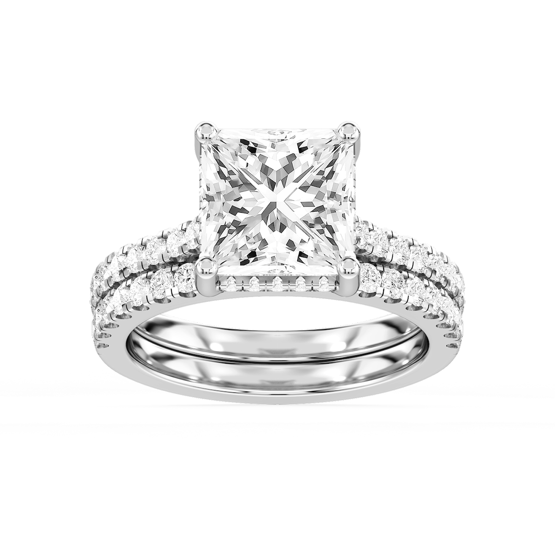 Marjorie 4 ¾ ctw Princess Lab Grown Diamond Classic Prong Hidden Halo Bridal Set