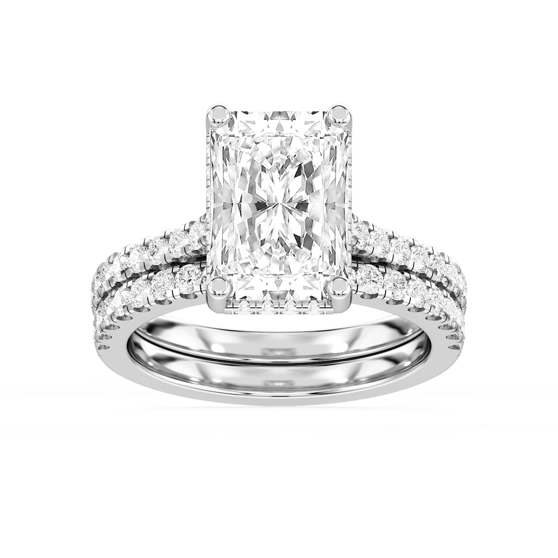 Marjorie 4 ¾ ctw Radiant Lab Grown Diamond Classic Prong Hidden Halo Bridal Set