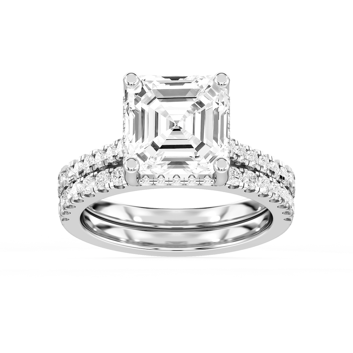 Marjorie 5 ⅞ ctw Asscher Lab Grown Diamond Classic Prong Hidden Halo Bridal Set