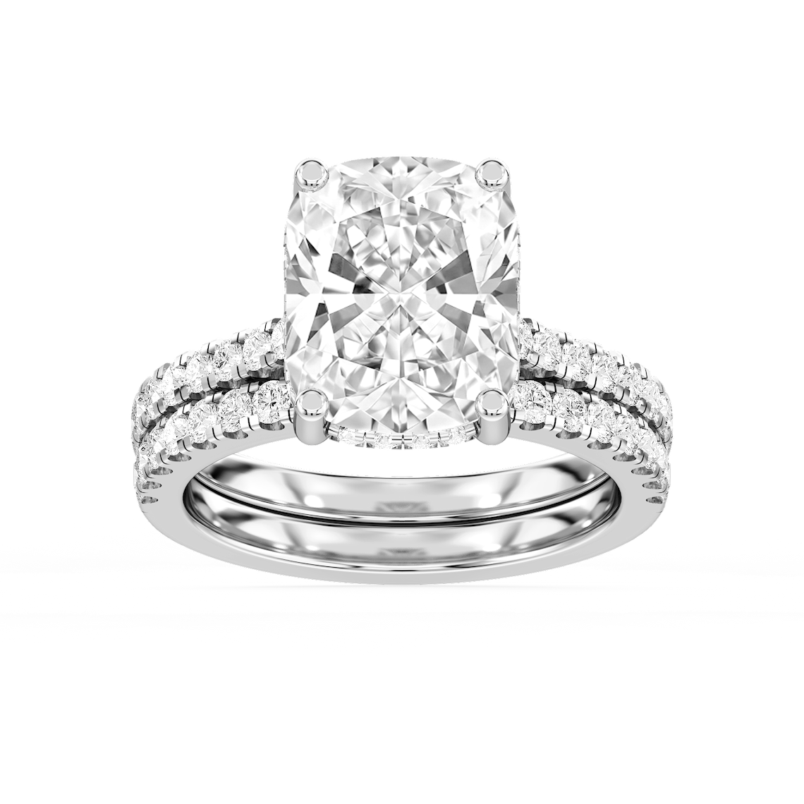 Marjorie 5 ⅞ ctw Elongated Cushion Lab Grown Diamond Classic Prong Hidden Halo Bridal Set