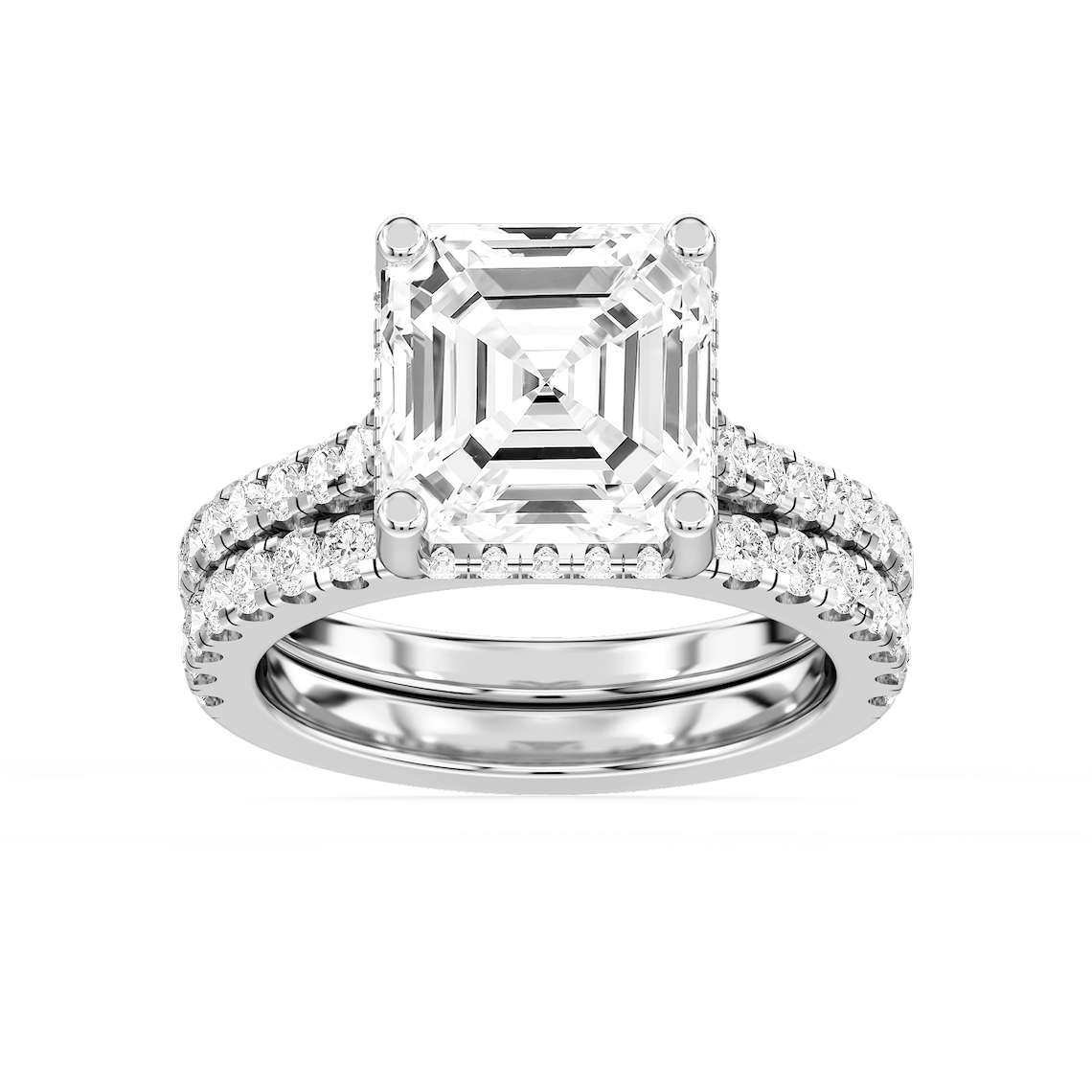 Marjorie 7 ⅙ ctw Asscher Lab Grown Diamond Classic Prong Hidden Halo Bridal Set