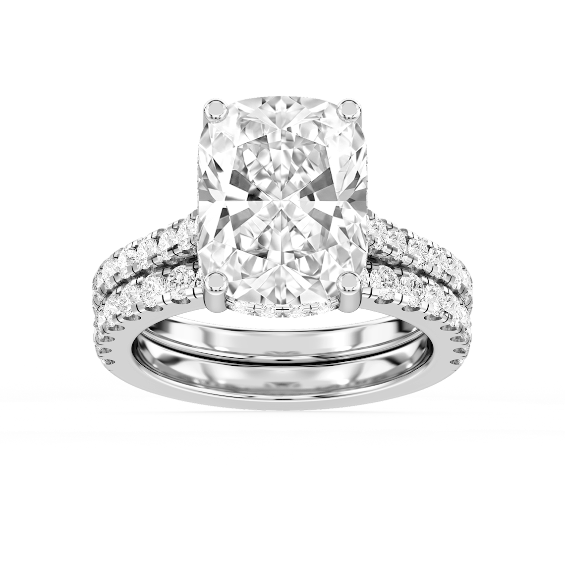 Marjorie 7 ⅙ ctw Elongated Cushion Lab Grown Diamond Classic Prong Hidden Halo Bridal Set