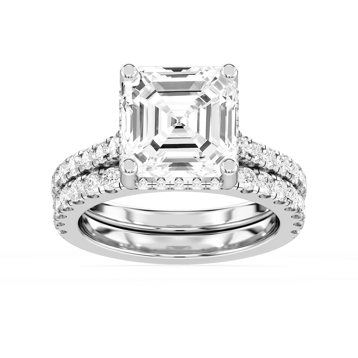 Marjorie 8 ⅙ ctw Asscher Lab Grown Diamond Classic Prong Hidden Halo Bridal Set