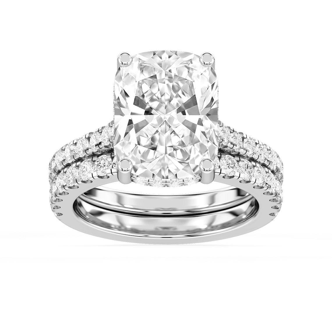 Marjorie 8 ⅙ ctw Elongated Cushion Lab Grown Diamond Classic Prong Hidden Halo Bridal Set
