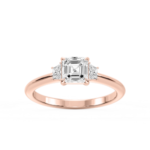 Marley Asscher Lab Grown Diamond Trapezoid Sides Claw Prong Three Stone Engagement Ring