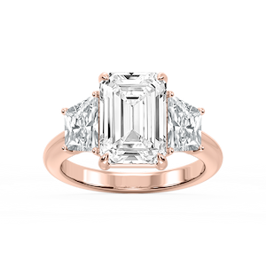 Marley Emerald Lab Grown Diamond Trapezoid Sides Claw Prong Three Stone Engagement Ring