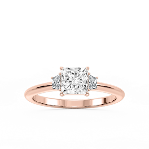 Marley Princess Lab Grown Diamond Trapezoid Sides Claw Prong Three Stone Engagement Ring