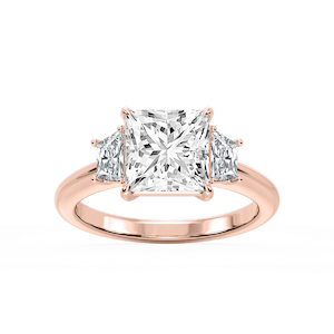 Marley Princess Lab Grown Diamond Trapezoid Sides Claw Prong Three Stone Engagement Ring