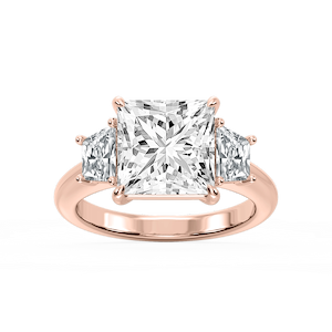 Marley Princess Lab Grown Diamond Trapezoid Sides Claw Prong Three Stone Engagement Ring