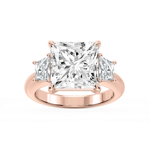 Marley Princess Lab Grown Diamond Trapezoid Sides Claw Prong Three Stone Engagement Ring