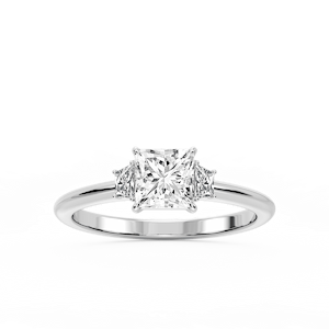Marley Princess Lab Grown Diamond Trapezoid Sides Claw Prong Three Stone Engagement Ring