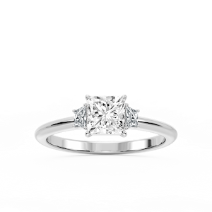 Marley Princess Lab Grown Diamond Trapezoid Sides Claw Prong Three Stone Engagement Ring
