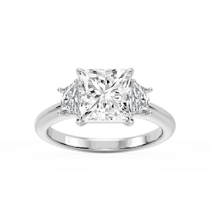 Marley Princess Lab Grown Diamond Trapezoid Sides Claw Prong Three Stone Engagement Ring