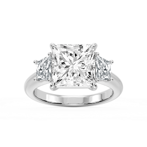 Marley Princess Lab Grown Diamond Trapezoid Sides Claw Prong Three Stone Engagement Ring