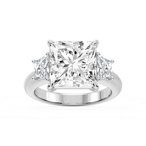 Marley Princess Lab Grown Diamond Trapezoid Sides Claw Prong Three Stone Engagement Ring