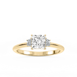 Marley Princess Lab Grown Diamond Trapezoid Sides Claw Prong Three Stone Engagement Ring