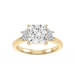 Marley Princess Lab Grown Diamond Trapezoid Sides Claw Prong Three Stone Engagement Ring