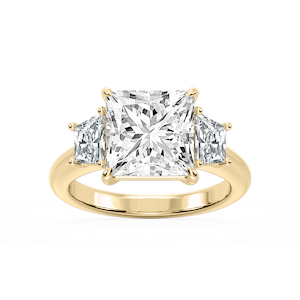 Marley Princess Lab Grown Diamond Trapezoid Sides Claw Prong Three Stone Engagement Ring
