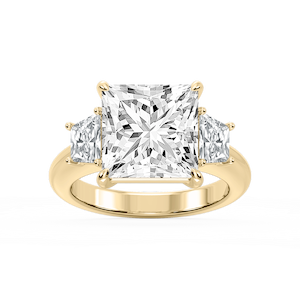 Marley Princess Lab Grown Diamond Trapezoid Sides Claw Prong Three Stone Engagement Ring