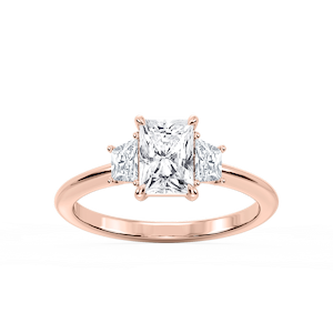 Marley Radiant Lab Grown Diamond Trapezoid Sides Claw Prong Three Stone Engagement Ring