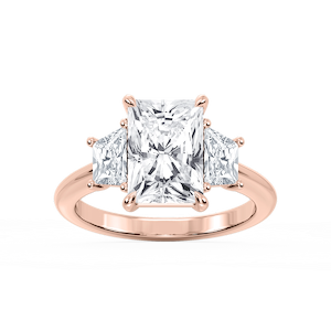 Marley Radiant Lab Grown Diamond Trapezoid Sides Claw Prong Three Stone Engagement Ring