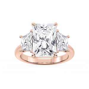 Marley Radiant Lab Grown Diamond Trapezoid Sides Claw Prong Three Stone Engagement Ring
