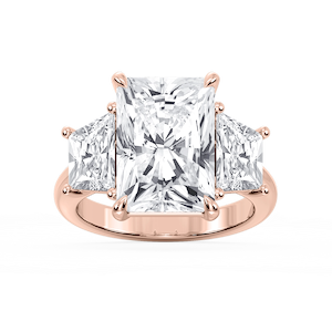 Marley Radiant Lab Grown Diamond Trapezoid Sides Claw Prong Three Stone Engagement Ring