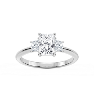 Marley Radiant Lab Grown Diamond Trapezoid Sides Claw Prong Three Stone Engagement Ring