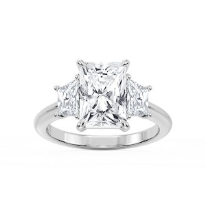 Marley Radiant Lab Grown Diamond Trapezoid Sides Claw Prong Three Stone Engagement Ring