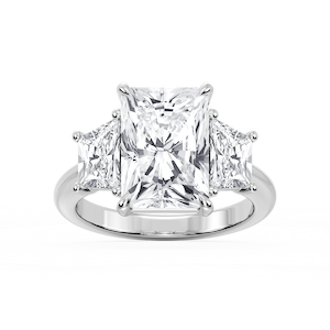Marley Radiant Lab Grown Diamond Trapezoid Sides Claw Prong Three Stone Engagement Ring