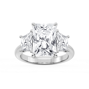 Marley Radiant Lab Grown Diamond Trapezoid Sides Claw Prong Three Stone Engagement Ring