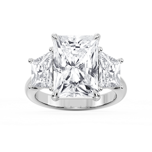 Marley Radiant Lab Grown Diamond Trapezoid Sides Claw Prong Three Stone Engagement Ring