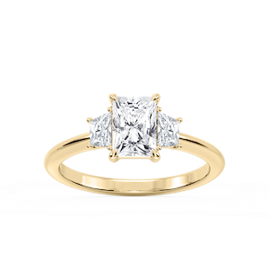 Marley Radiant Lab Grown Diamond Trapezoid Sides Claw Prong Three Stone Engagement Ring