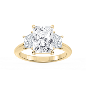 Marley Radiant Lab Grown Diamond Trapezoid Sides Claw Prong Three Stone Engagement Ring