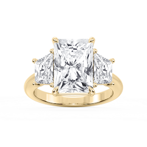 Marley Radiant Lab Grown Diamond Trapezoid Sides Claw Prong Three Stone Engagement Ring
