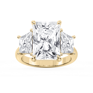 Marley Radiant Lab Grown Diamond Trapezoid Sides Claw Prong Three Stone Engagement Ring