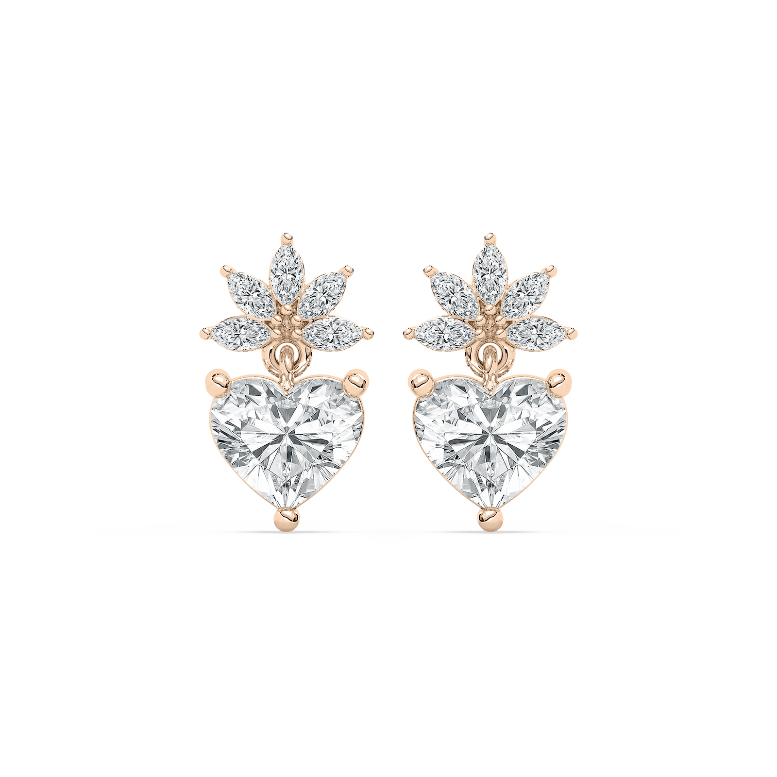 Marquise Floral Heart Earrings in 14K Rose Gold