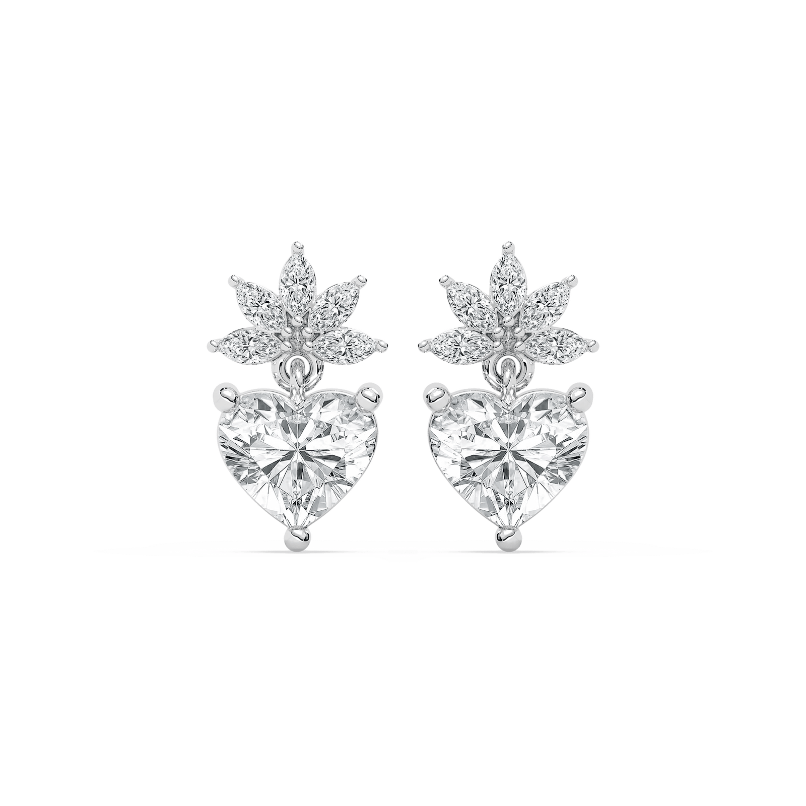Marquise Floral Heart Earrings in 14K Rose Gold