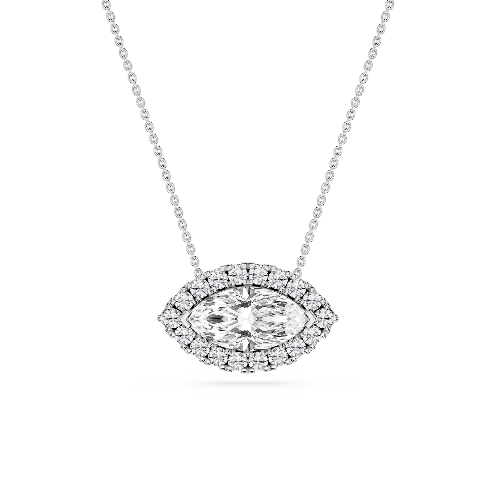 Marquise Lab Grown Diamond East West Halo Slide Pendant - 16 to 18 Inches