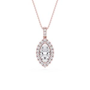 Marquise Lab Grown Diamond Halo Diamond Bail Solitaire Pendant - 16 to 18 Inches