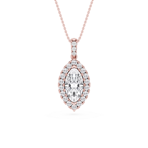 Marquise Lab Grown Diamond Halo Diamond Bail Solitaire Pendant - 16 to 18 Inches