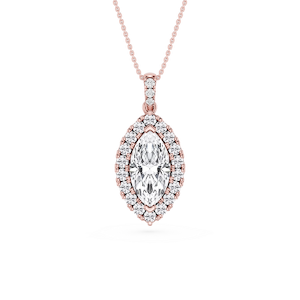 Marquise Lab Grown Diamond Halo Diamond Bail Solitaire Pendant - 16 to 18 Inches