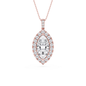 Marquise Lab Grown Diamond Halo Diamond Bail Solitaire Pendant - 16 to 18 Inches